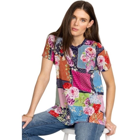 Johnny Was Tops - Johnny Was Women's The Janie Favorite Short Sleeve Crew Neck Swing Tee Sz Large